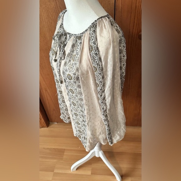 Roz Ali Boho Womens Long Sleeve Sheer Geometric Pattern Blouse Tie Neck Size Med - Picture 4 of 14